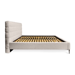 Lit MILLIO – Crème – 140x200 cm – Tissu chenille bouclé – Sommier inclus – Confort hôtel 5 étoiles