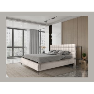 Lit MILLIO – Crème – 140x200 cm – Tissu chenille bouclé – Sommier inclus – Confort hôtel 5 étoiles