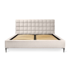 Lit MILLIO – Crème – 160x200 cm – Tissu chenille bouclé – Sommier inclus – Confort hôtel 5 étoiles