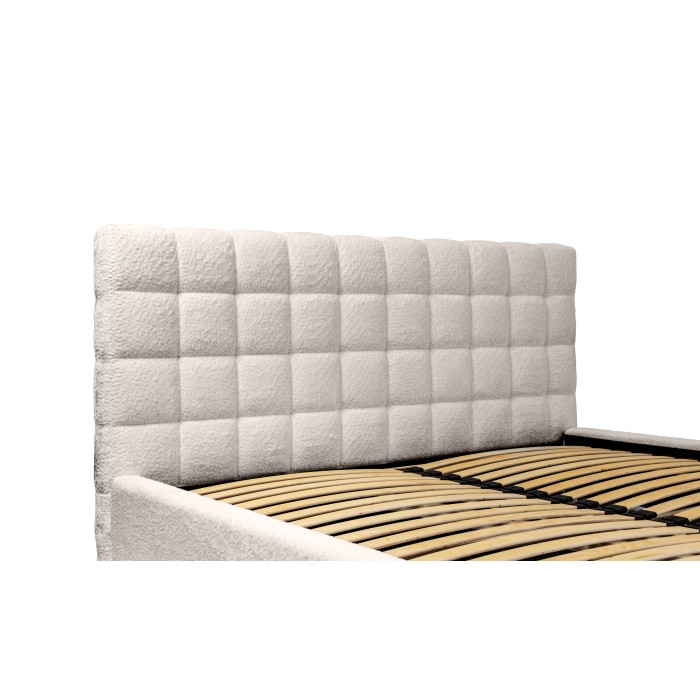 Lit MILLIO – Crème – 140x200 cm – Tissu chenille bouclé – Sommier inclus – Confort hôtel 5 étoiles