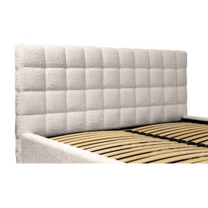 Lit MILLIO – Crème – 140x200 cm – Tissu chenille bouclé – Sommier inclus – Confort hôtel 5 étoiles