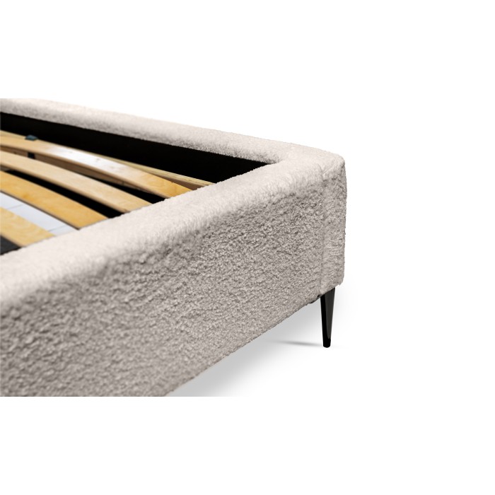 Lit MILLIO – Crème – 160x200 cm – Tissu chenille bouclé – Sommier inclus – Confort hôtel 5 étoiles