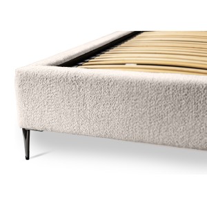 Lit MILLIO – Crème – 160x200 cm – Tissu chenille bouclé – Sommier inclus – Confort hôtel 5 étoiles