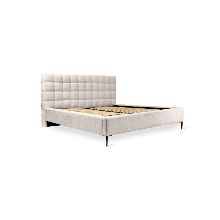 Lit MILLIO – Crème – 160x200 cm – Tissu chenille bouclé – Sommier inclus – Confort hôtel 5 étoiles