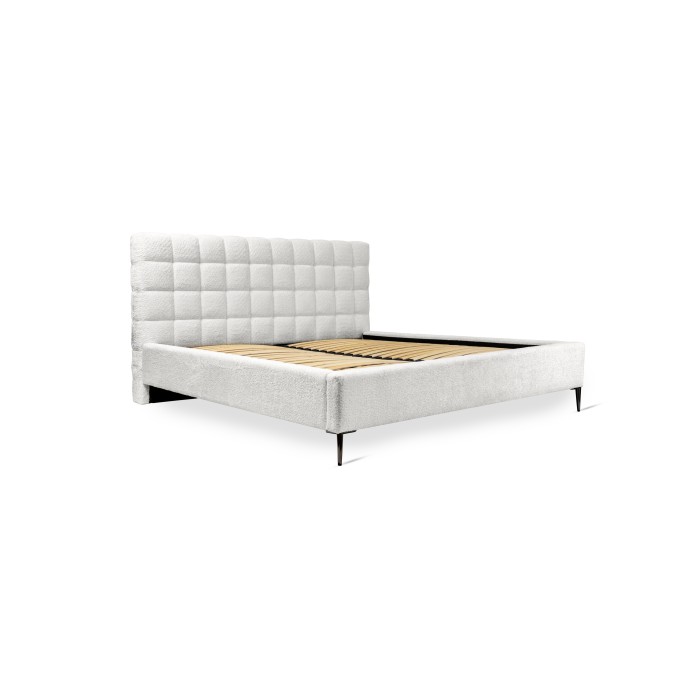 Lit MILLIO – Ivoire – 180x200 cm – Tissu chenille bouclé – Sommier inclus – Confort hôtel 5 étoiles