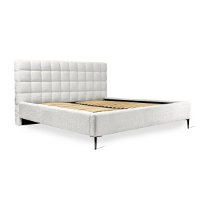 Lit MILLIO – Ivoire – 180x200 cm – Tissu chenille bouclé – Sommier inclus – Confort hôtel 5 étoiles