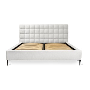 Lit MILLIO – Ivoire – 180x200 cm – Tissu chenille bouclé – Sommier inclus – Confort hôtel 5 étoiles