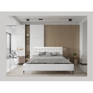 Lit MILLIO – Ivoire – 180x200 cm – Tissu chenille bouclé – Sommier inclus – Confort hôtel 5 étoiles