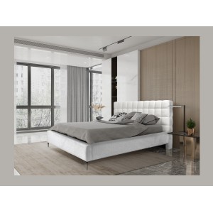 Lit MILLIO – Ivoire – 180x200 cm – Tissu chenille bouclé – Sommier inclus – Confort hôtel 5 étoiles