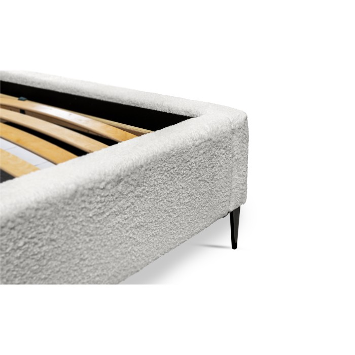 Lit MILLIO – Ivoire – 180x200 cm – Tissu chenille bouclé – Sommier inclus – Confort hôtel 5 étoiles