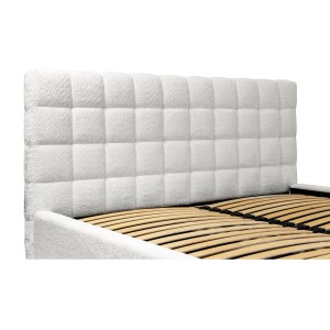 Lit MILLIO – Ivoire – 180x200 cm – Tissu chenille bouclé – Sommier inclus – Confort hôtel 5 étoiles