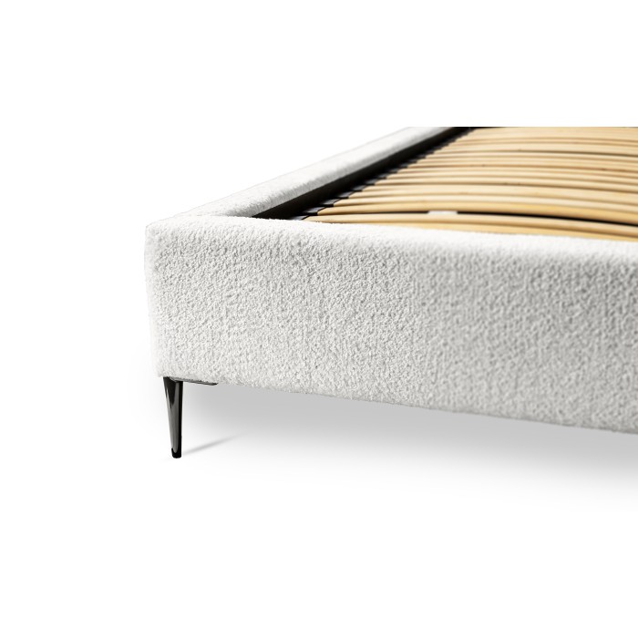 Lit MILLIO – Ivoire – 180x200 cm – Tissu chenille bouclé – Sommier inclus – Confort hôtel 5 étoiles