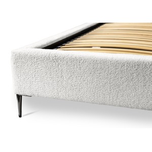 Lit MILLIO – Ivoire – 180x200 cm – Tissu chenille bouclé – Sommier inclus – Confort hôtel 5 étoiles