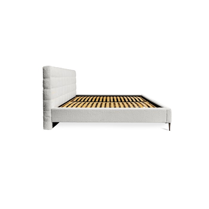 Lit MILLIO – Ivoire – 180x200 cm – Tissu chenille bouclé – Sommier inclus – Confort hôtel 5 étoiles