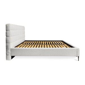 Lit MILLIO – Ivoire – 180x200 cm – Tissu chenille bouclé – Sommier inclus – Confort hôtel 5 étoiles