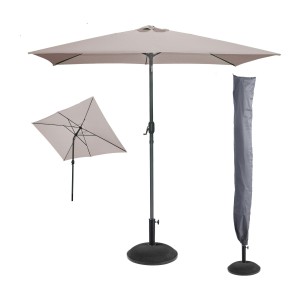 L’indispensable été : Parasol inclinable coloris taupe + housse anti-UV + pieds en ciment 25Kg