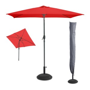 L’indispensable été : Parasol inclinable rouge + housse anti-UV + pieds en ciment 25Kg