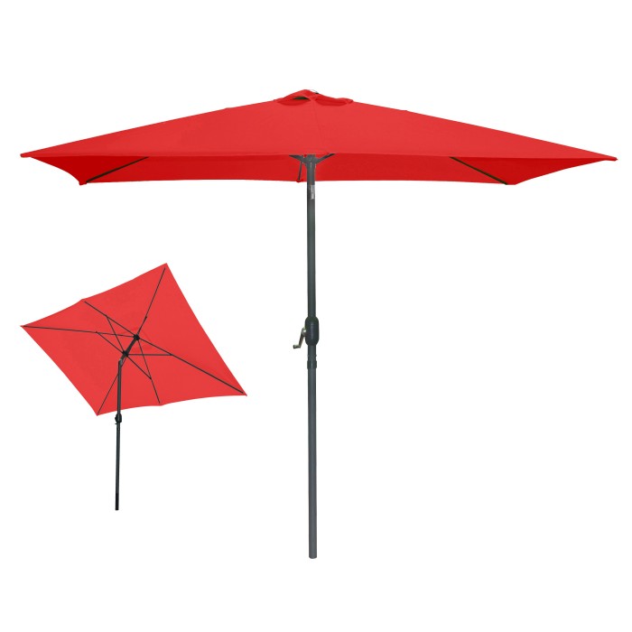 L’indispensable été : Parasol inclinable rouge + housse anti-UV + pieds en ciment 25Kg