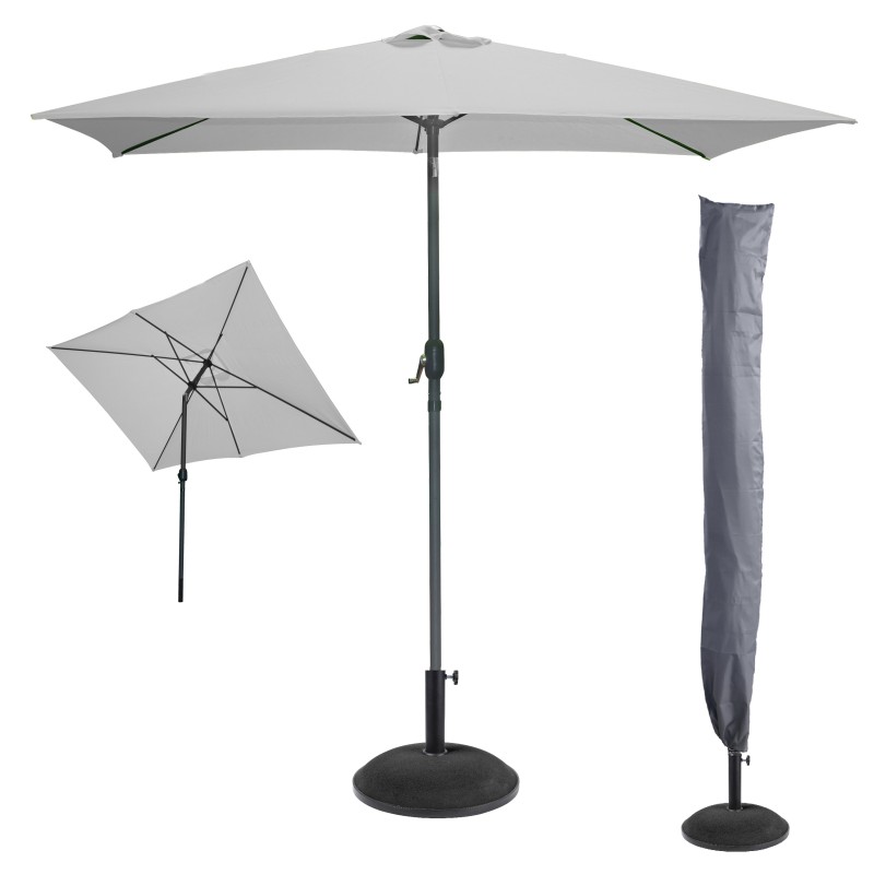 L’indispensable été : Parasol inclinable coloris gris clair + housse anti-UV + pieds en ciment 25Kg