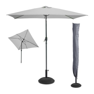 L’indispensable été : Parasol inclinable coloris gris clair + housse anti-UV + pieds en ciment 25Kg