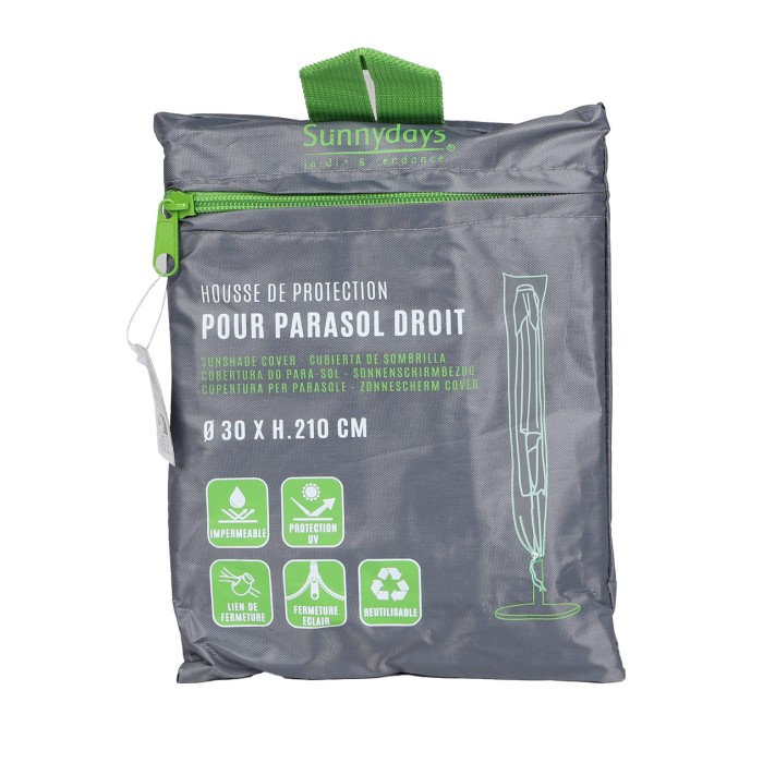 L’indispensable été : Parasol inclinable coloris gris clair + housse anti-UV + pieds en ciment 25Kg