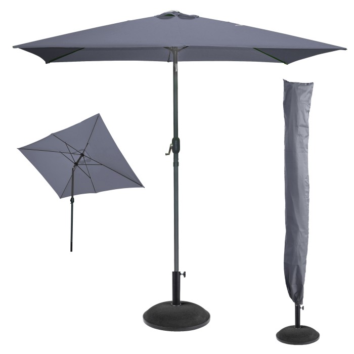 L’indispensable été : Parasol inclinable gris anthracite + housse anti-UV + pieds en ciment 25Kg
