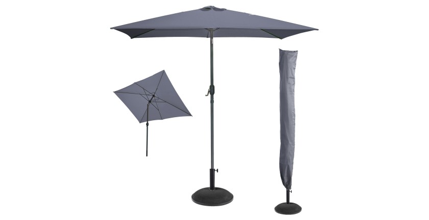 L’indispensable été : Parasol inclinable gris anthracite + housse anti-UV + pieds en ciment 25Kg