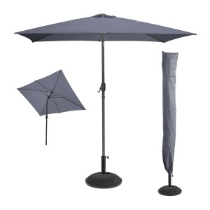 L’indispensable été : Parasol inclinable gris anthracite + housse anti-UV + pieds en ciment 25Kg