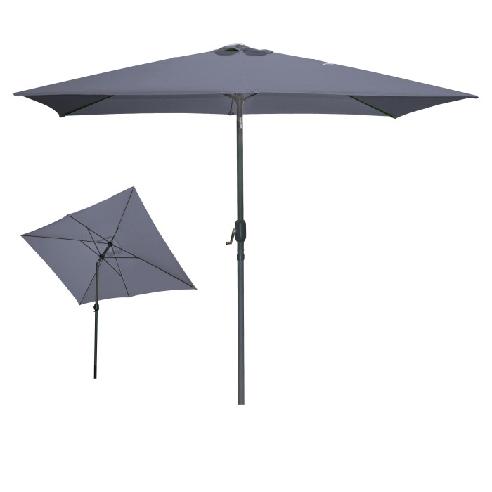L’indispensable été : Parasol inclinable gris anthracite + housse anti-UV + pieds en ciment 25Kg