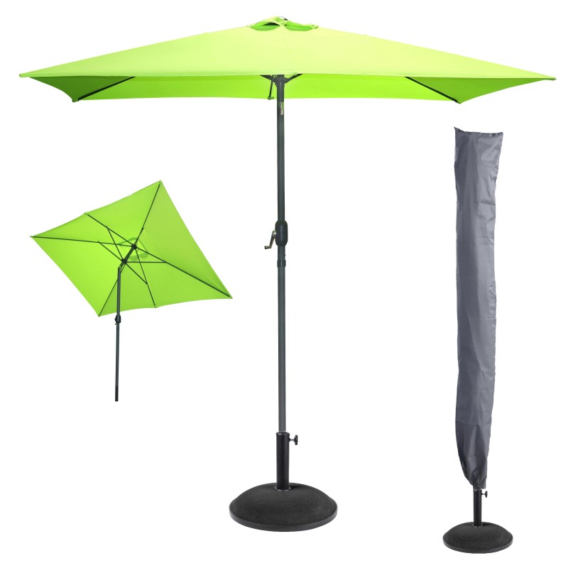 L’indispensable été : Parasol inclinable vert pomme + housse anti-UV + pieds en ciment 25Kg