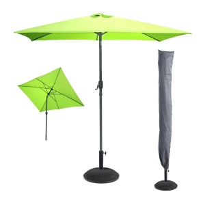 L’indispensable été : Parasol inclinable vert pomme + housse anti-UV + pieds en ciment 25Kg