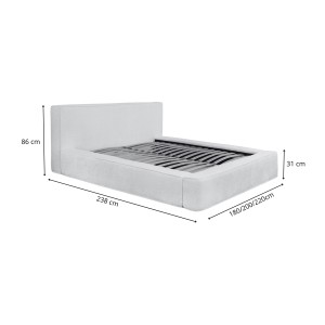Lit coffre VELORA – Gris cendré bouclé – 160x200 cm – Tissu velours doux – Sommier relevable – Rangement intégré