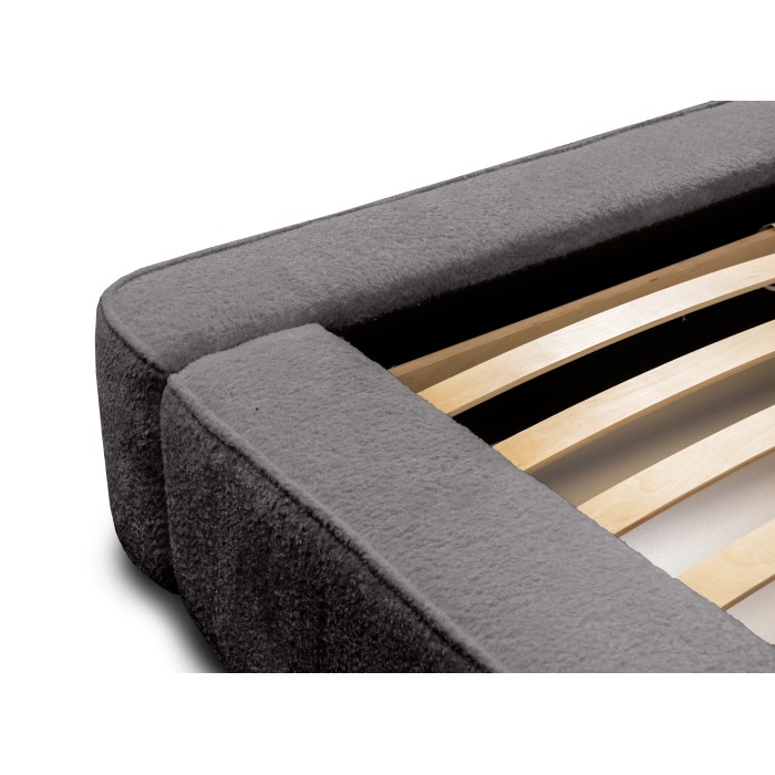 Lit coffre VELORA – Gris cendré bouclé – 140x200 cm – Tissu velours doux – Sommier relevable – Rangement intégré