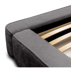 Lit coffre VELORA – Gris cendré bouclé – 180x200 cm – Tissu velours doux – Sommier relevable – Rangement intégré