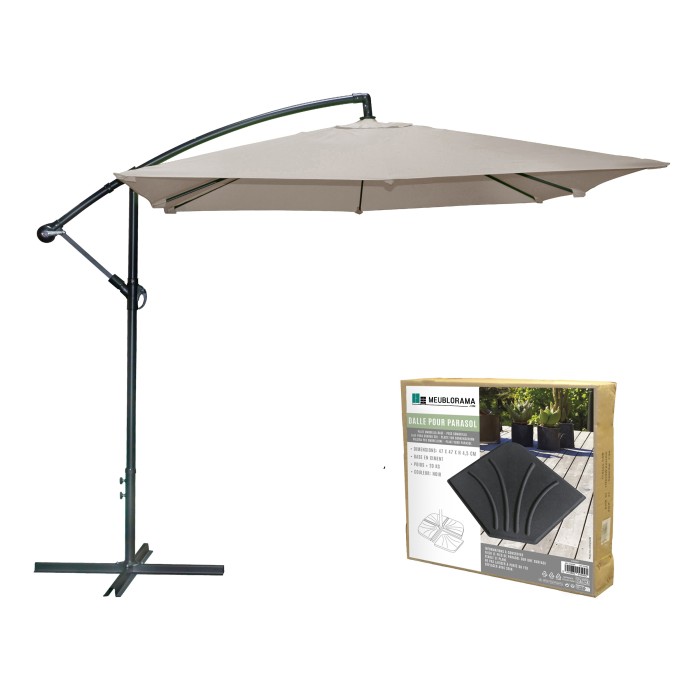 Pack parasol déporté taupe + dalle béton – Élégance, ombre XXL et stabilité assurée
