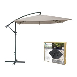 Pack parasol déporté taupe + dalle béton – Élégance, ombre XXL et stabilité assurée