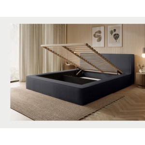 Lit coffre VELORA – Anthracite profond bouclé – 180x200 cm – Tissu velours doux – Sommier relevable – Rangement intégré