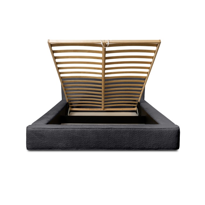 Lit coffre VELORA – Anthracite profond bouclé – 180x200 cm – Tissu velours doux – Sommier relevable – Rangement intégré