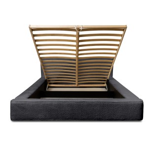 Lit coffre VELORA – Anthracite profond bouclé – 180x200 cm – Tissu velours doux – Sommier relevable – Rangement intégré