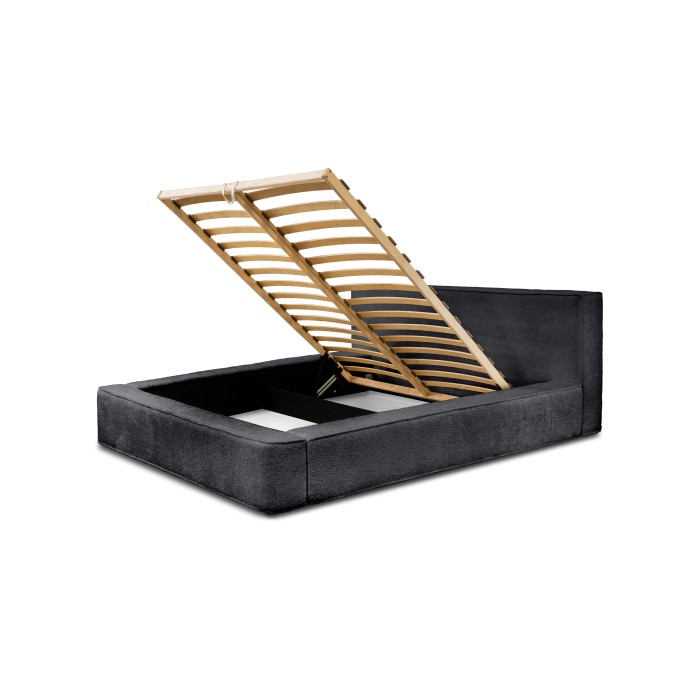 Lit coffre VELORA – Anthracite profond bouclé – 160x200 cm – Tissu velours doux – Sommier relevable – Rangement intégré