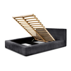 Lit coffre VELORA – Anthracite profond bouclé – 160x200 cm – Tissu velours doux – Sommier relevable – Rangement intégré