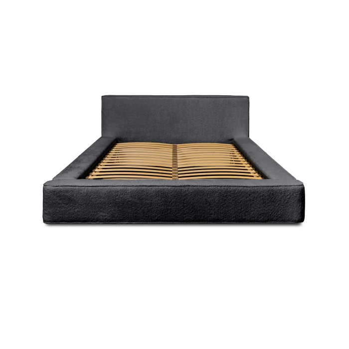 Lit coffre VELORA – Anthracite profond bouclé – 160x200 cm – Tissu velours doux – Sommier relevable – Rangement intégré