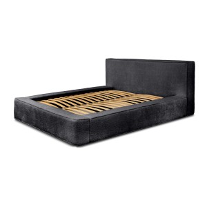Lit coffre VELORA – Anthracite profond bouclé – 160x200 cm – Tissu velours doux – Sommier relevable – Rangement intégré