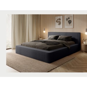 Lit coffre VELORA – Anthracite profond bouclé – 160x200 cm – Tissu velours doux – Sommier relevable – Rangement intégré