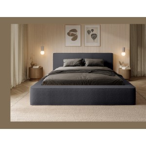 Lit coffre VELORA – Anthracite profond bouclé – 160x200 cm – Tissu velours doux – Sommier relevable – Rangement intégré