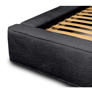 Lit coffre VELORA – Anthracite profond bouclé – 160x200 cm – Tissu velours doux – Sommier relevable – Rangement intégré