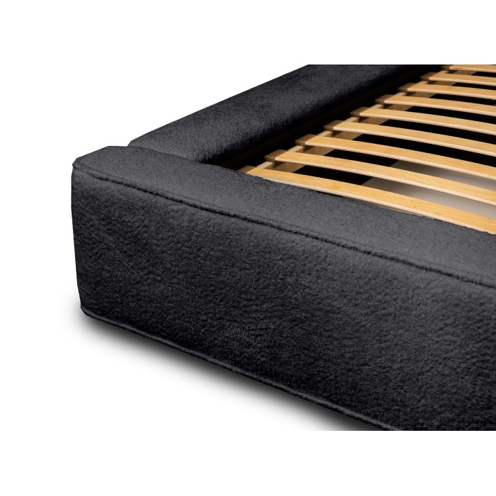 Lit coffre VELORA – Anthracite profond bouclé – 140x200 cm – Tissu velours doux – Sommier relevable – Rangement intégré