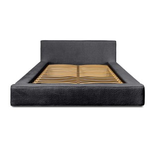 Lit coffre VELORA – Anthracite profond bouclé – 140x200 cm – Tissu velours doux – Sommier relevable – Rangement intégré