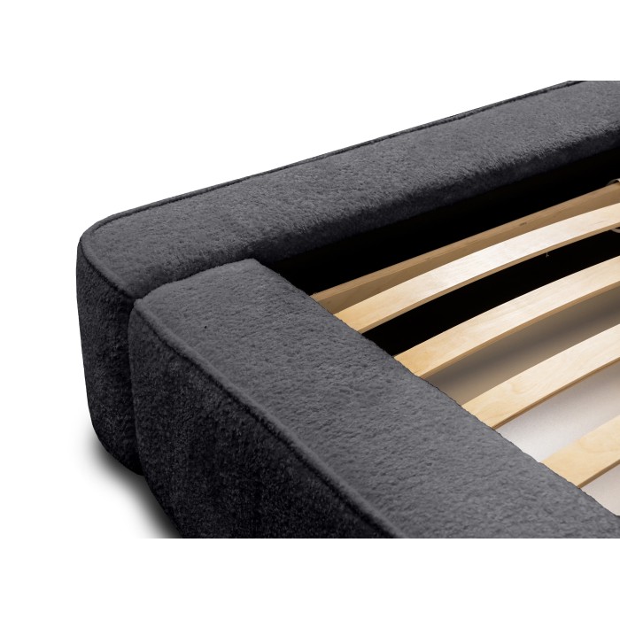 Lit coffre VELORA – Anthracite profond bouclé – 140x200 cm – Tissu velours doux – Sommier relevable – Rangement intégré