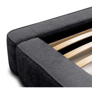 Lit coffre VELORA – Anthracite profond bouclé – 140x200 cm – Tissu velours doux – Sommier relevable – Rangement intégré